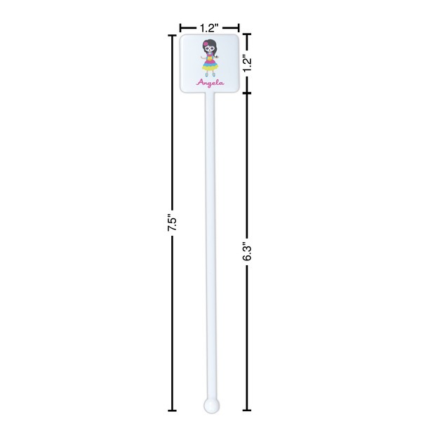Kids Sugar Skulls White Plastic Stir Stick - Square - Dimensions