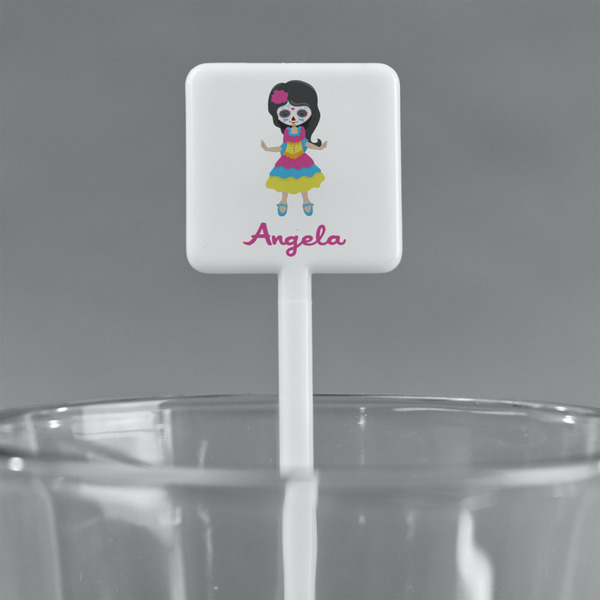Kids Sugar Skulls White Plastic Stir Stick - Square - Main