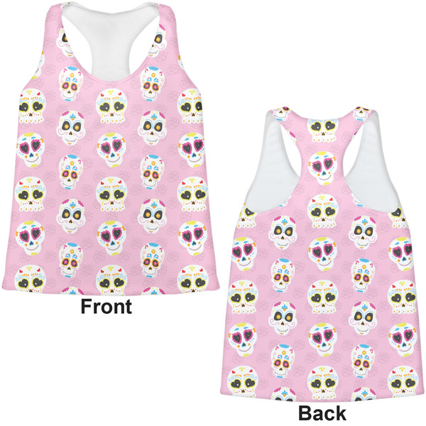Kids Sugar Skulls Womens Racerback Tank Tops - Medium - Front and Back