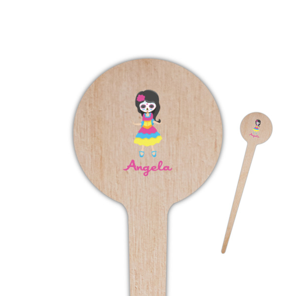 Custom Kids Sugar Skulls 4" Round Wooden Food Picks - Double Sided (Personalized)