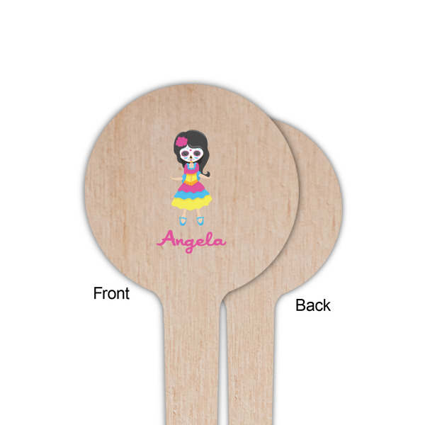 Kids Sugar Skulls Wooden 4" Food Pick - Round - Single Sided - Front & Back