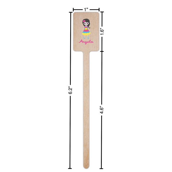 Kids Sugar Skulls Wooden 6.25" Stir Stick - Rectangular - Dimensions