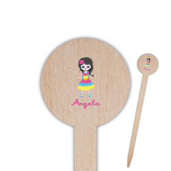Kids Sugar Skulls 6" Round Wooden Food Picks - Double Sided (Personalized)