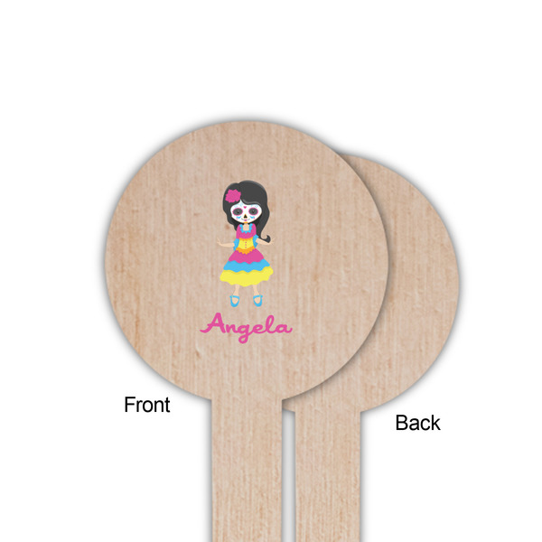 Kids Sugar Skulls Wooden 6" Food Pick - Round - Single Sided - Front & Back