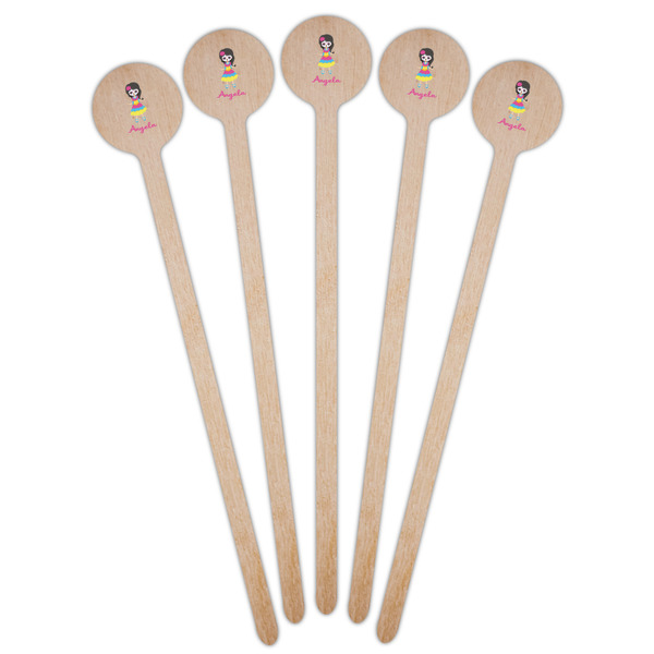 Kids Sugar Skulls Wooden 7.5" Stir Stick - Round - Fan View