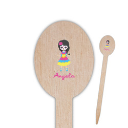 Kids Sugar Skulls Oval Wooden Food Picks - Double Sided (Personalized)