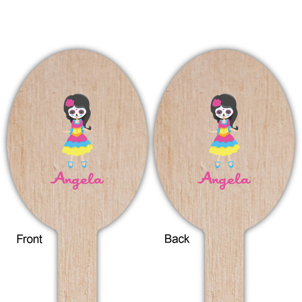 Kids Sugar Skulls Wooden Food Pick - Oval - Double Sided - Front & Back