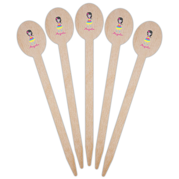 Kids Sugar Skulls Wooden Food Pick - Oval - Fan View