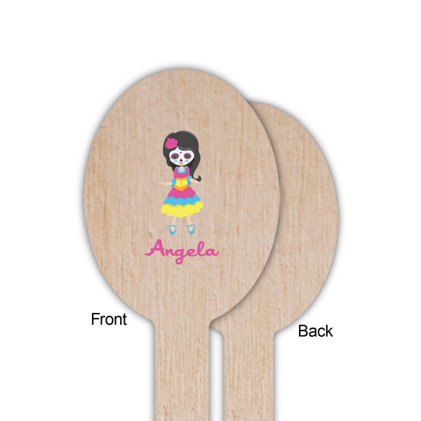 Kids Sugar Skulls Wooden Food Pick - Oval - Single Sided - Front & Back