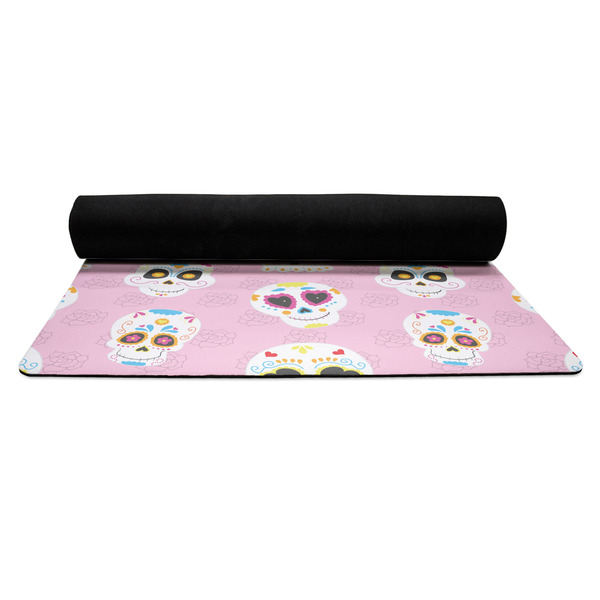 Kids Sugar Skulls Yoga Mat Rolled up Black Rubber Backing