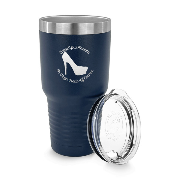 High Heels 30 oz Stainless Steel Ringneck Tumblers - Navy - LID OFF