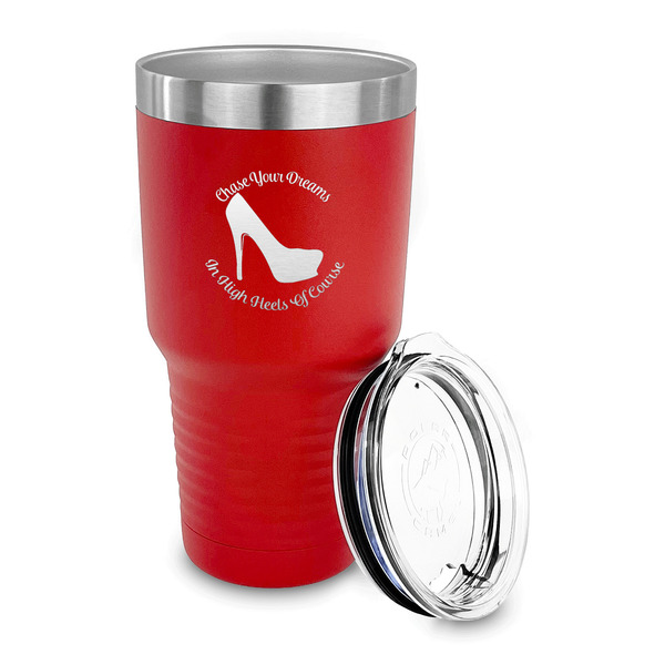 High Heels 30 oz Stainless Steel Ringneck Tumblers - Red - LID OFF