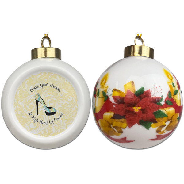 High Heels Ceramic Christmas Ornament - Poinsettias (APPROVAL)