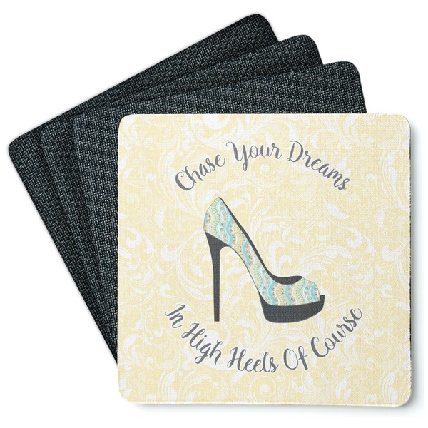 Custom High Heels Square Rubber Backed Coasters - Set of 4