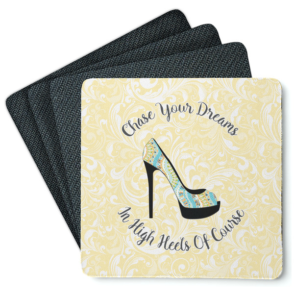 Custom High Heels Square Rubber Backed Coasters - Set of 4