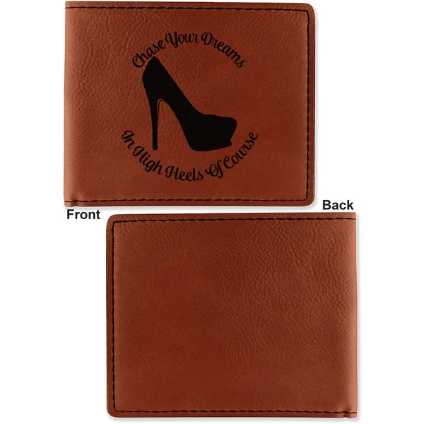 High Heels Cognac Leatherette Bifold Wallets - Front and Back Single Sided - Apvl