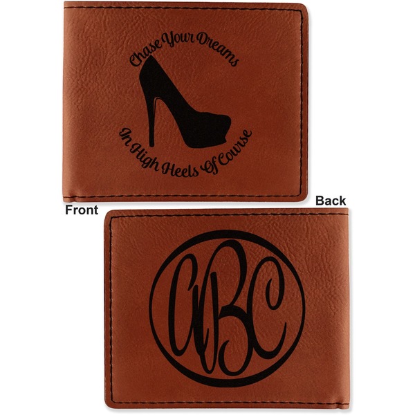 High Heels Cognac Leatherette Bifold Wallets - Front and Back