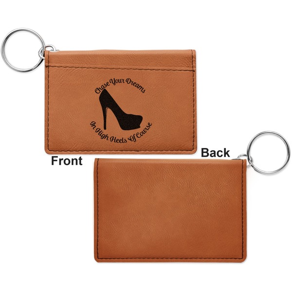 High Heels Cognac Leatherette Keychain ID Holders - Front Apvl