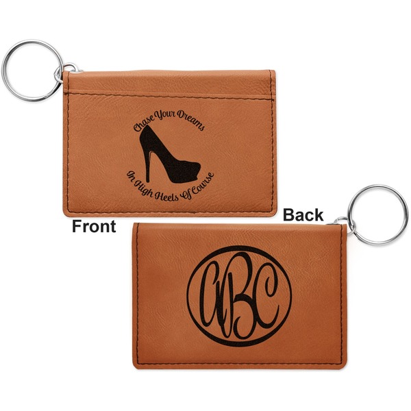 High Heels Cognac Leatherette Keychain ID Holders - Front and Back Apvl