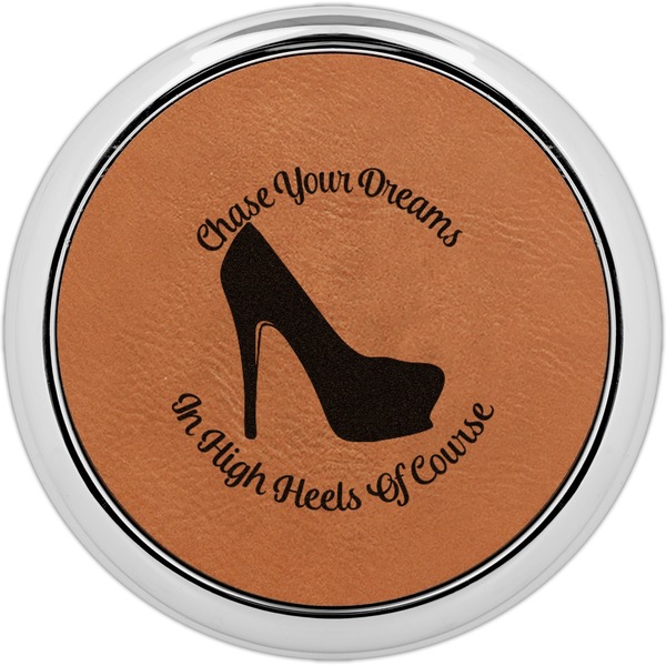 Custom High Heels Leatherette Round Coaster w/ Silver Edge - Single or Set