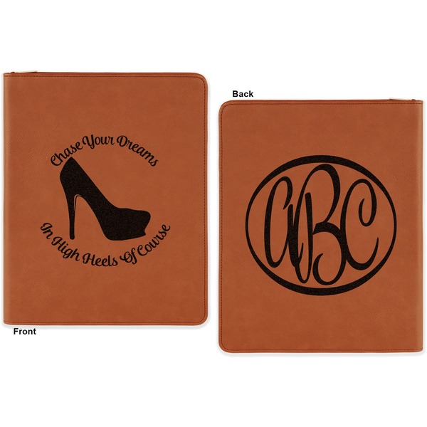 High Heels Cognac Leatherette Zipper Portfolios with Notepad - Double Sided - Apvl