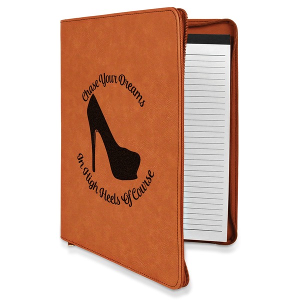 Custom High Heels Leatherette Zipper Portfolio with Notepad - Single Sided