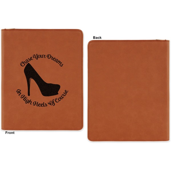 High Heels Cognac Leatherette Zipper Portfolios with Notepad - Single Sided - Apvl