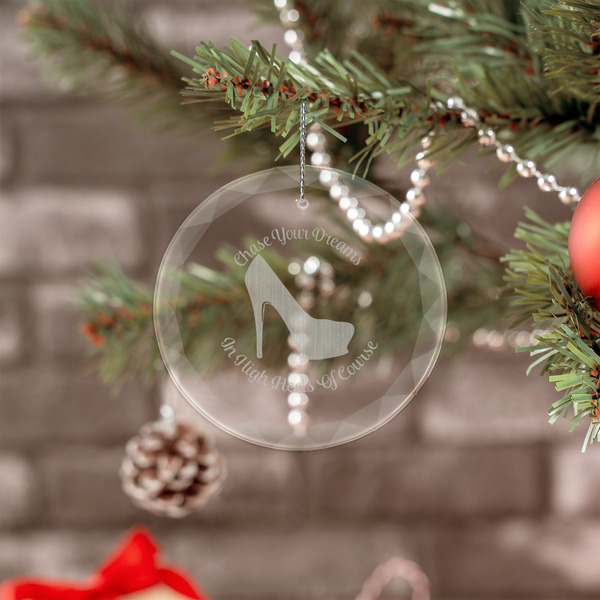 High Heels Engraved Glass Ornaments - Round (Lifestyle)