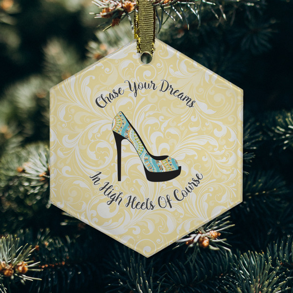 High Heels Frosted Glass Ornament - Hexagon (Lifestyle)