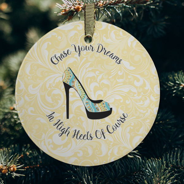 High Heels Frosted Glass Ornament - Round (Lifestyle)