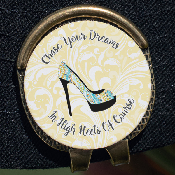 High Heels Golf Ball Marker Hat Clip - Gold - Close Up