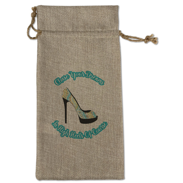 Custom High Heels Large Burlap Gift Bag - Front