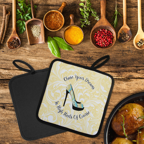 High Heels Neoprene Pot Holder - Set of 2  LIFESTYLE (Flatlay)