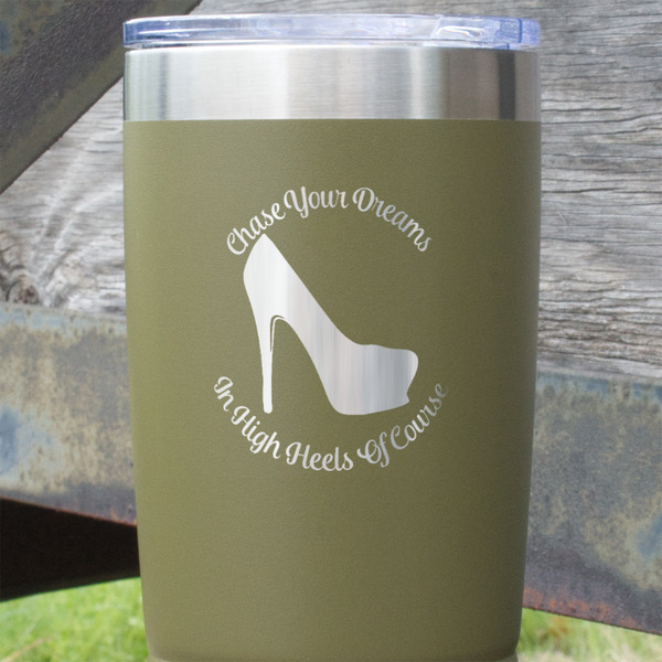 High Heels Olive Polar Camel Tumbler - 20oz - Close Up