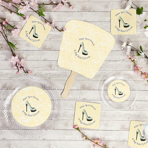 High Heels Party Supplies Combination Image - All items - Plates, Coasters, Fans