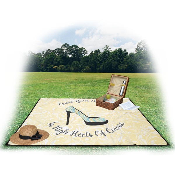 High Heels Picnic Blanket - with Basket Hat and Book - in Use