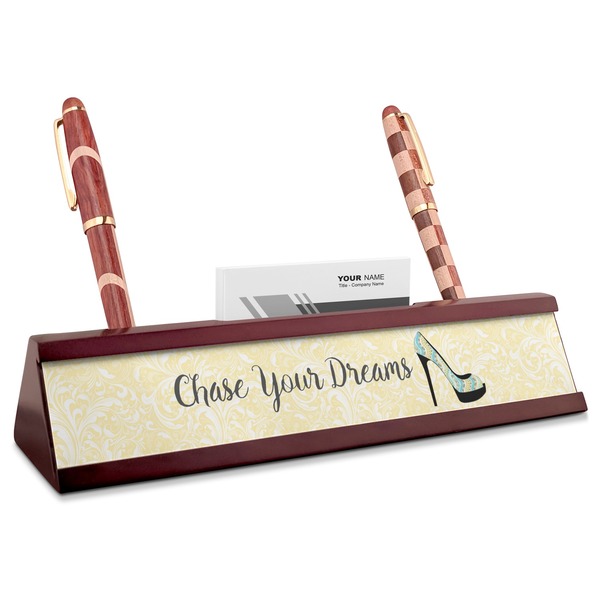 Custom High Heels Red Mahogany Nameplate with Business Card Holder