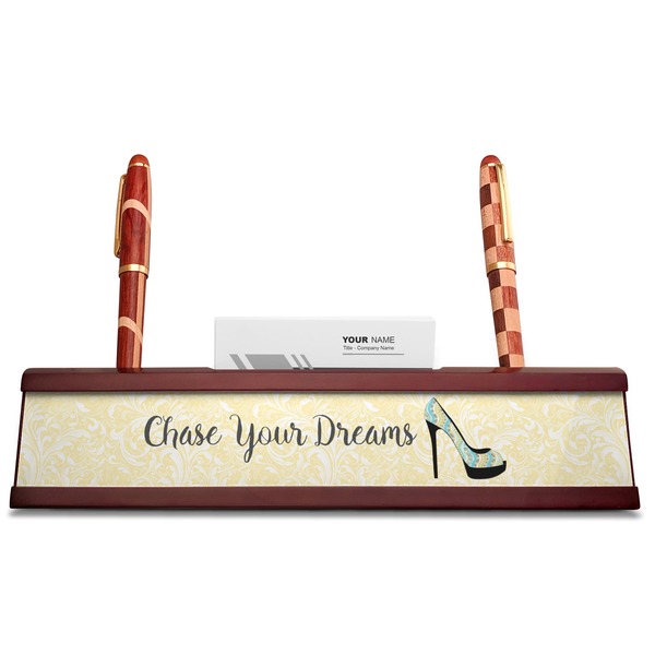 High Heels Red Mahogany Nameplates with Business Card Holder - Straight
