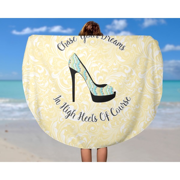 High Heels Round Beach Towel - In Use