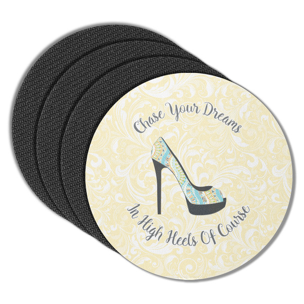 Custom High Heels Round Rubber Backed Coasters - Set of 4
