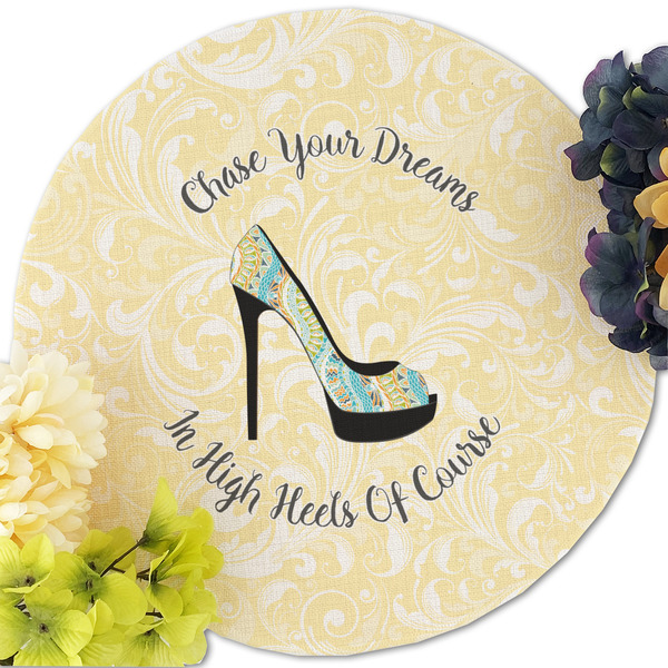 High Heels Round Linen Placemats - Front (w flowers)