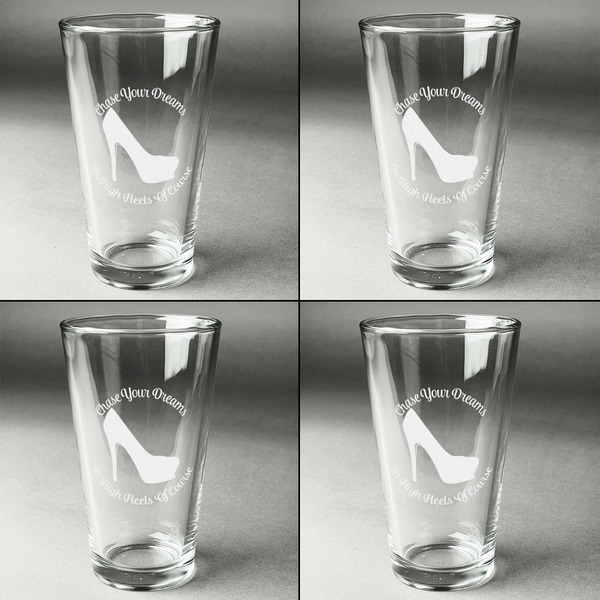 High Heels Set of Four Engraved Beer Glasses - Individual View