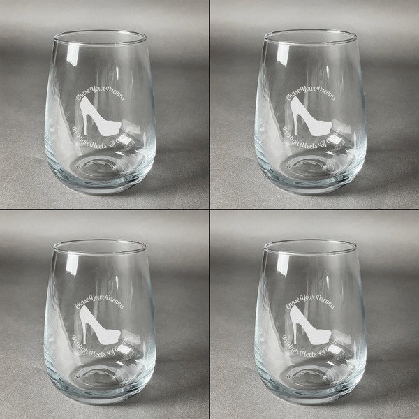 High Heels Set of Four Personalized Stemless Wineglasses (Approval)