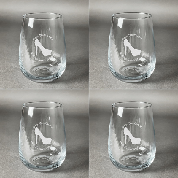 High Heels Set of Four Personalized Stemless Wineglasses (Approval)