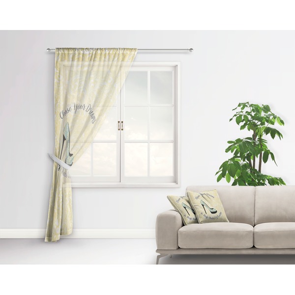 High Heels Sheer Curtain With Window and Rod - in Room Matching Pillow