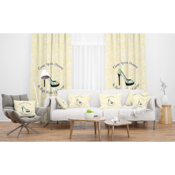 High Heels Sheer and Custom Curtains in Room with Matching Pillows