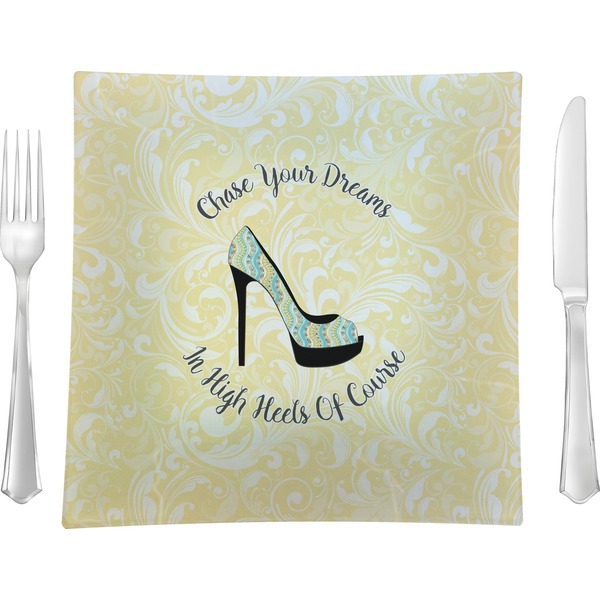 Custom High Heels Glass Square Lunch / Dinner Plate 9.5"