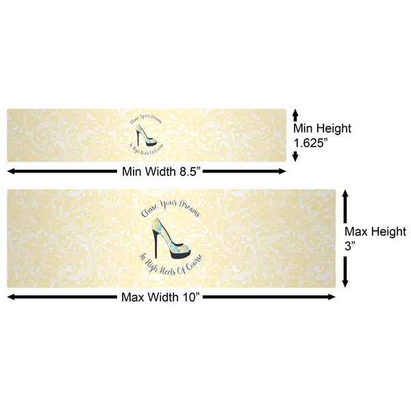 High Heels Water Bottle Labels w/ Dimensions