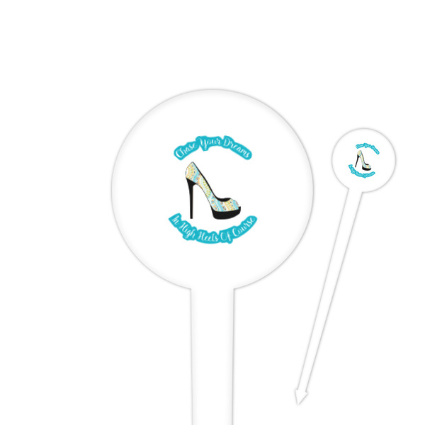 Custom High Heels 4" Round Plastic Food Picks - White - Single Sided