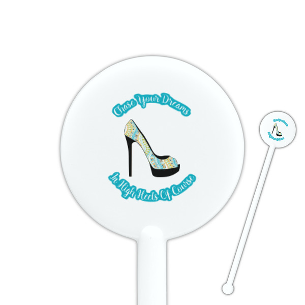 Custom High Heels 5.5" Round Plastic Stir Sticks - White - Single Sided